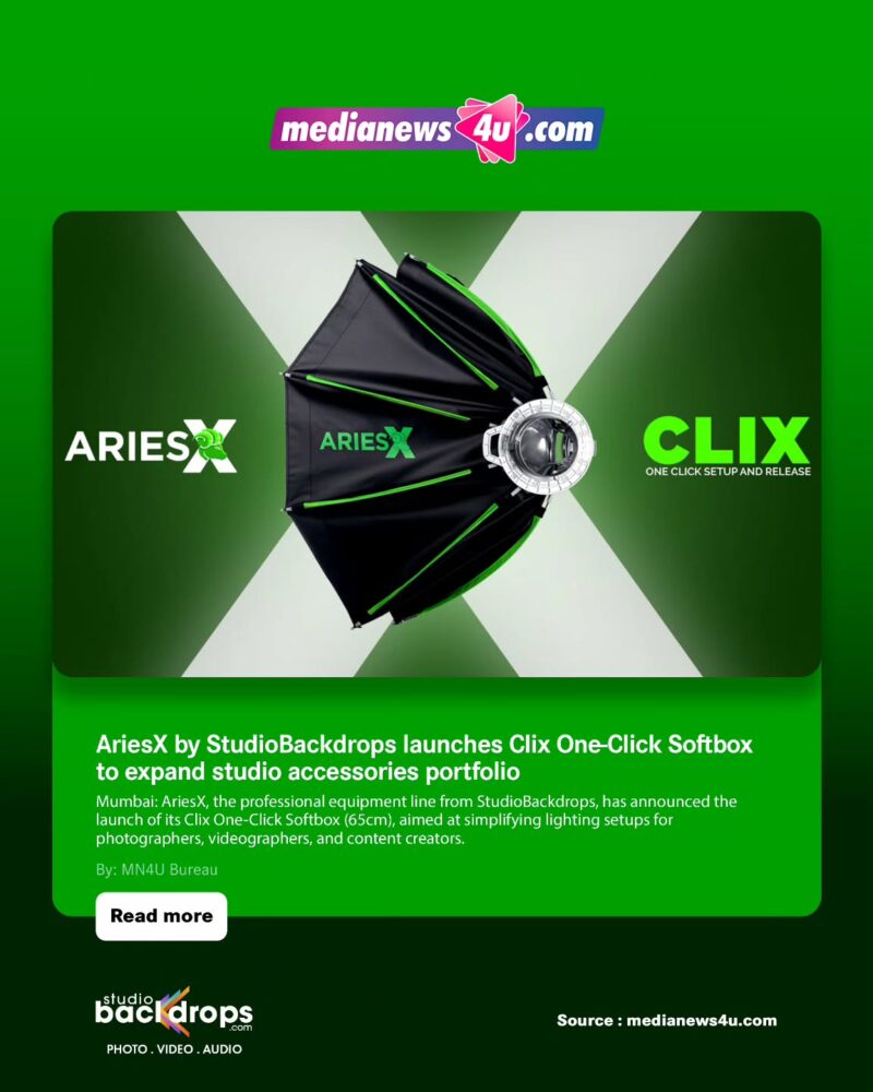 Hero image: green backdrop with ARIESX logo and a black neon-green studio softbox at center, highlighting the CLIX branding.