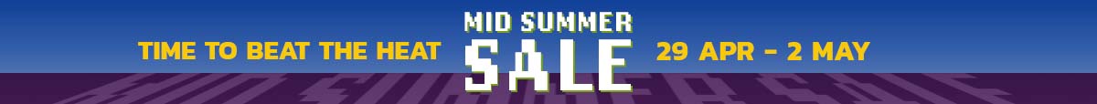 Gradient banner advertising a sale: 'Time to Beat the Heat' on the left, 'MID SUMMER SALE' centered, and '29 APR - 2 MAY' on the right.