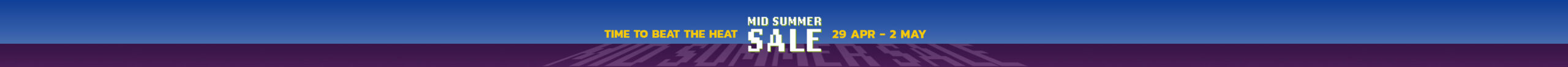 Wide blue gradient banner announcing a Mid Summer Sale with dates 29 Apr – 2 May and the slogan 'Time to Beat the Heat'.
